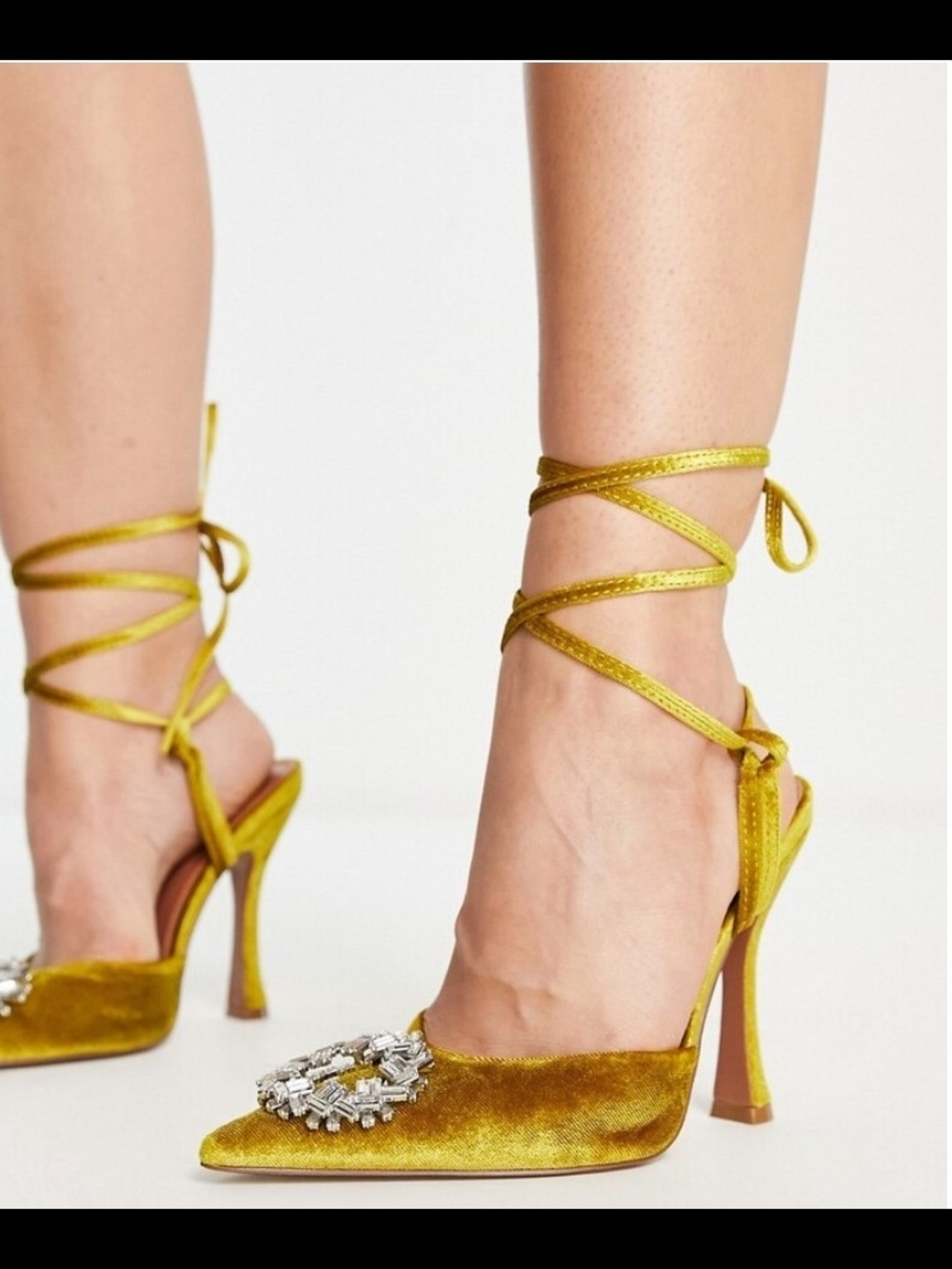 ASOS Velvet Gold Strappy Heels - Picture 2 of 6